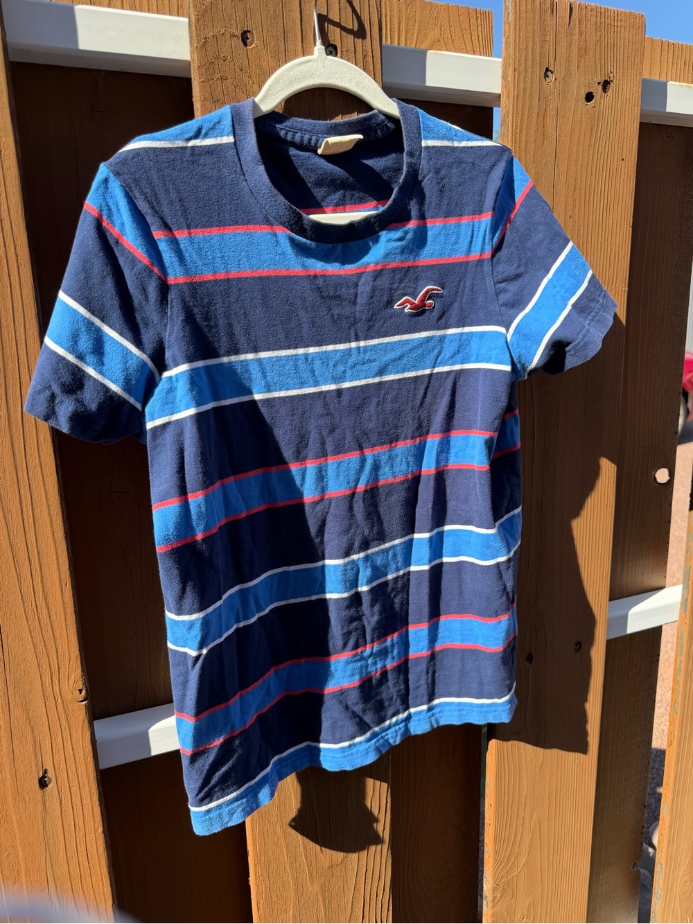 Hollister Navy Striped Short Sleeve Tee with Blue, White & Red Accents